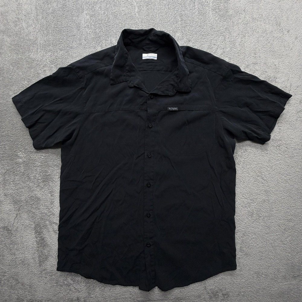 Columbia Shirt Mens Large Black Short Sleeve Button Up Casual Woven Outdoor